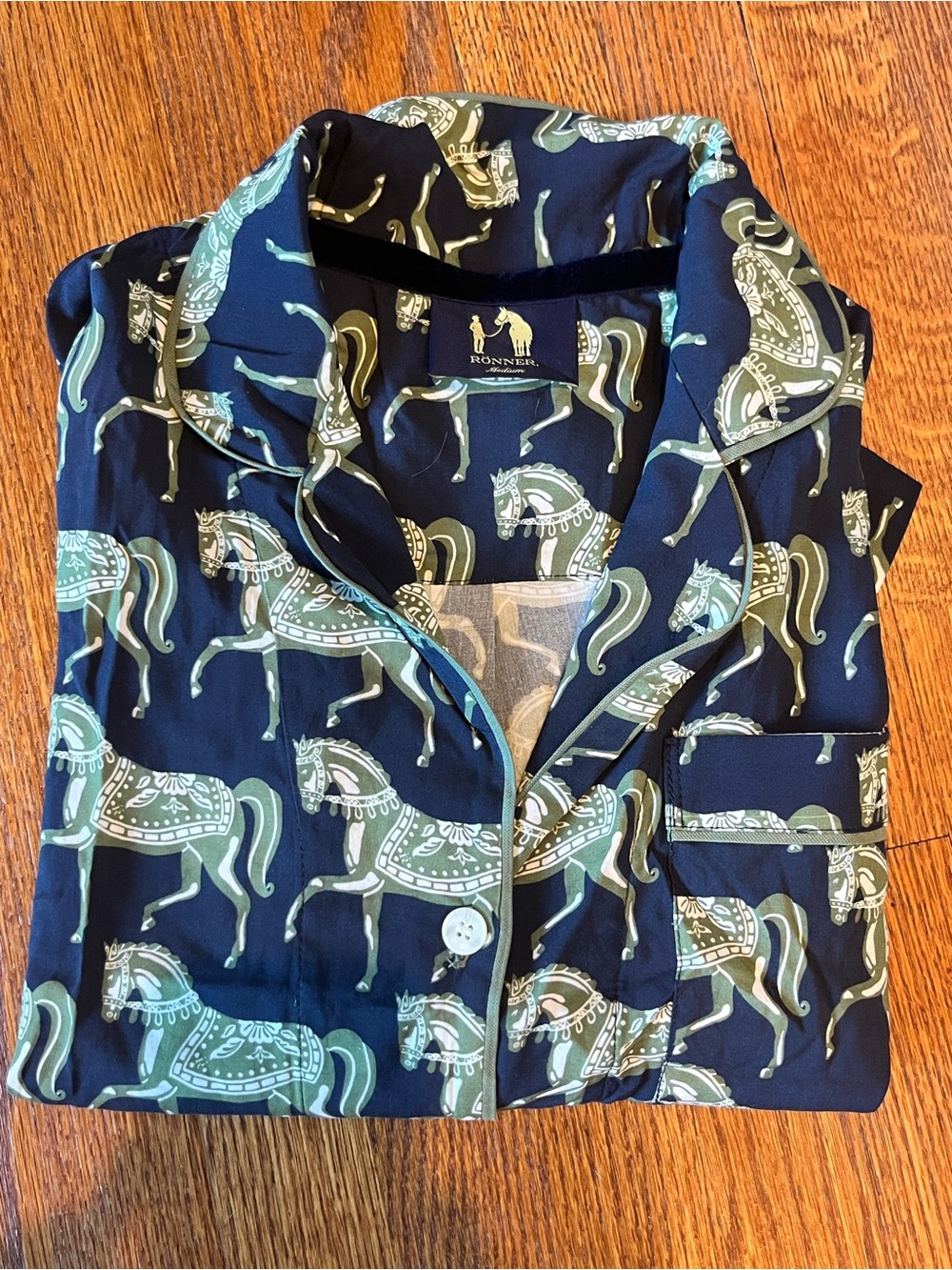 Rönner Equestrian Horse Print Pajama Set Navy Blue